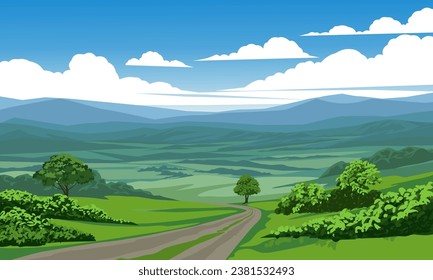 Countryside landscape with road. Vector nature landscape