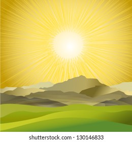 countryside landscape and sunset at dusk