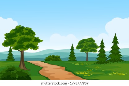 Countryside landscape with trees and meadow