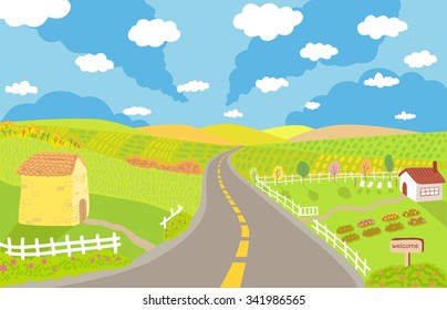 ilustración del paisaje rural vectorial