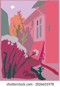 Countryside landscape, villa, houses in nature - creative vector illustration.