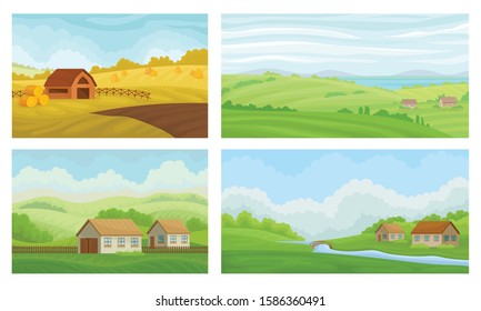 Countryside Landscapes Vector Set. Rural Area Graphic Collection
