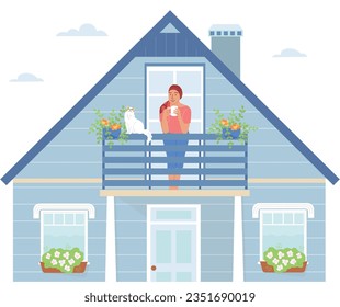 Countryside lifestyle concept with rural house symbols flat vector illustration
