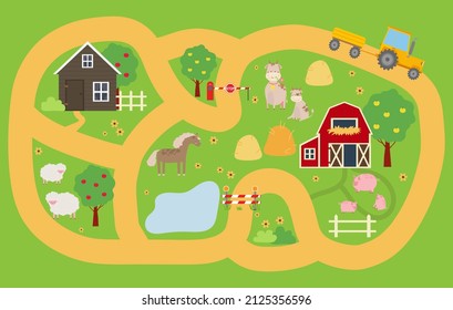 Countryside map elements to create your own infographics. Rug for children.