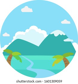 Countryside mountains and river illustration. flat vector.