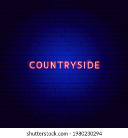 Countryside Neon Text. Vector Illustration of Farming Promotion.