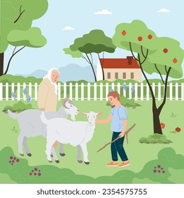 Countryside rural background with harcest farm and cattle symbols flat vector illustration