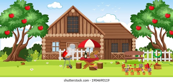 Countryside rural house landscape illustration