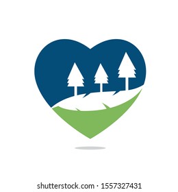 Countryside in shape of heart. Love of landscape. Logo or icon vector design template
