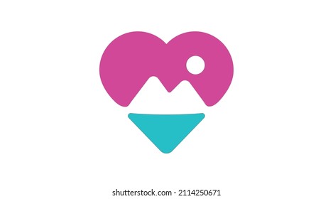Countryside in shape of heart. Sun with hills and river. Love of landscape. Logo or icon vector design template