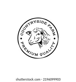 Countryside Sheep Farm Logo. Hand Drawn Lamb Head Logo Design Template