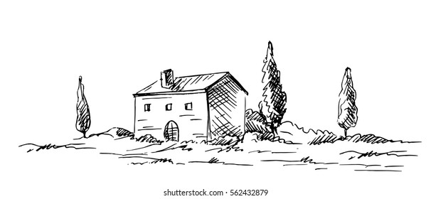 Countryside sketch in graphic style