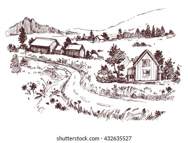 Countryside Sketch. Vector Illustration