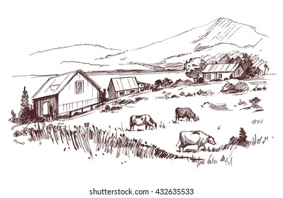 Countryside Sketch. Vector Illustration