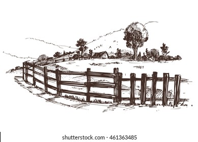 Countryside Sketch. Vector Illustration