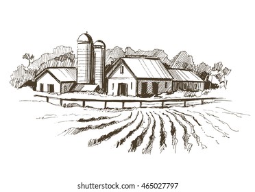 Countryside sketch. Vector illustration