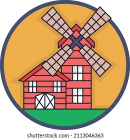 Countryside smock mills home Vector Icon Design, urban and suburban house Symbol, Real Estate and Property Sign, Apartment and Mortgage Stock illustration, Windmill house Concept