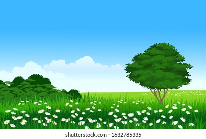Countryside spring vector illustration with sunny day  