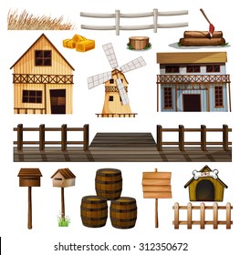 Countryside style of buildings and other objects illustration