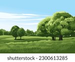 Countryside summer field illustration. Vector landscape
