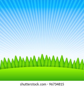 Countryside sunrise above meadow and forest