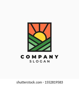 Countryside sunshine illustration or logo for farming or agriculture company logo.