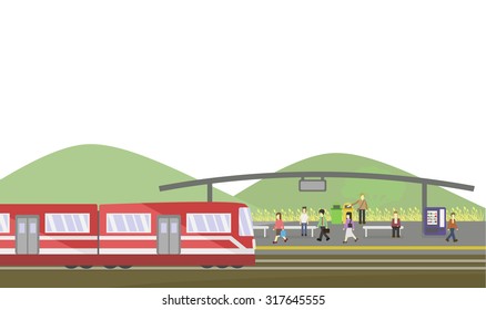 Countryside train station flat style on white background, Public transportation.vector illustration
