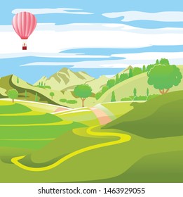 Countryside vector illustration, houses on the green hills, farm, highland, outdoor vector