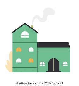 Countryside village house. Residential small cottage, front view building with doors and windows cartoon vector illustration