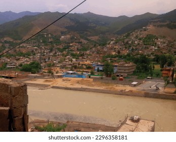 Countryside village town river is a captivating nature photo painting ,great for decoration ,book cover ,textile and fabric print ,travel card and different website and print purposes