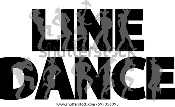 Country-western line dance\
party banner with silhouettes of cowboys and cowgirls, EPS 8 vector\
illustration