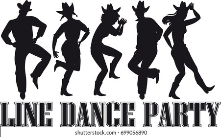 Country-western line dance party silhouette banner, EPS 8 vector illustration