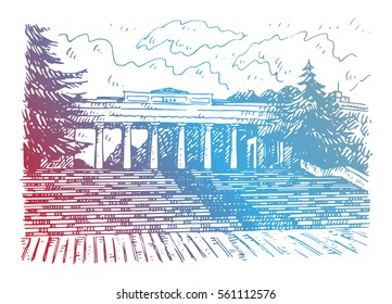 The Count's Quay in Sevastopol, Crimea. View from the seaside. Sevastopol, Crimea, Russia. Sketch by hand. Vector illustration.