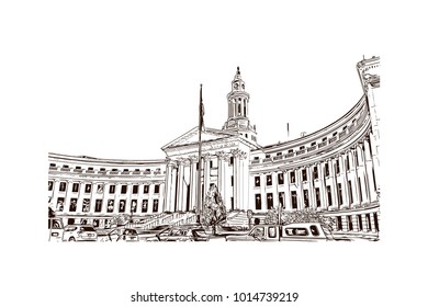 County Building of Denver, City in Colorado. Hand drawn sketch illustration in vector.