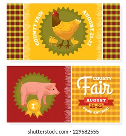 County Fair Vintage Invitation Cards Vector Illustration 