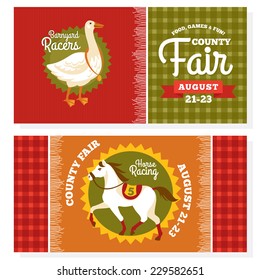 County Fair Vintage Invitation Cards Vector Illustration