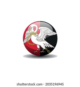 County flag of Buckinghamshire. Bucks circle button flag background texture. Swan Vector illustration symbol