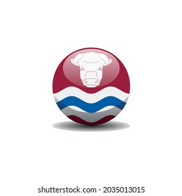 County flag of Herefordshire. Circle button flag background texture. bull below Vector illustration symbol