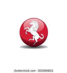 County flag of Kent. Circle button flag background texture. White Horse Vector illustration symbol