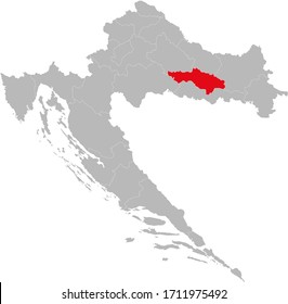 Kreis Požega-Slavonia auf der Karte von Kroatien hervorgehoben. hellgrauer Hintergrund. Ideal für Geschäftskonzepte, Hintergründe, Hintergrund, Aufkleber, Diagramm, Präsentation und Bildschirmhintergrund.
