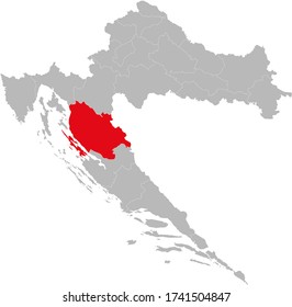 Gospić county highlighted on Croatia map. Light gray background. Perfect for Business concepts, backgrounds, backdrop, sticker, chart, presentation and wallpaper.