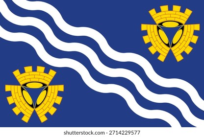 Ilustración vectorial de la bandera del condado de Merseyside aislada. Territorio en la región noroeste de Inglaterra, Gran Bretaña, Reino Unido. Anuncio de la bandera de Merseyside símbolo patriótico.