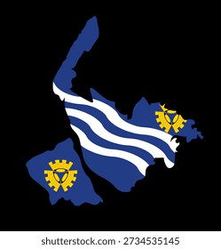 County Merseyside map vector silhouette illustration isolated. Territory in North West England region, Great Britain, United Kingdom. Province map. Merseyside flag emblem banner patriotic sign symbol.
