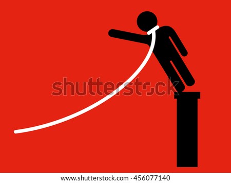 Coup attempt and revolution - simple icon. Rope is throwing down tilted statue from pedestal. Demolishing the sculpture of ruler as metaphor of uprising and dethrone of political leader by opposition