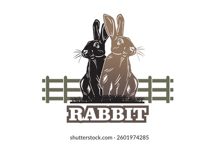 coupe big rabbit at farm logo, silhouette of great bunny smiling vector illustrations