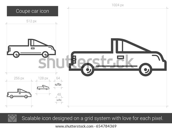 Coupe car vector line icon isolated on white\
background. Coupe car line icon for infographic, website or app.\
Scalable icon designed on a grid\
system.