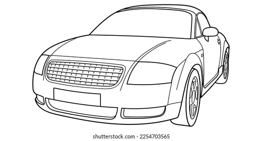 coupe convartible sport car. 3D front and side view shot. Outline doodle vector illustration for your design - print, color book