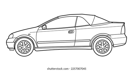 Coupe convartible sport car. Side view shot. Outline doodle vector illustration