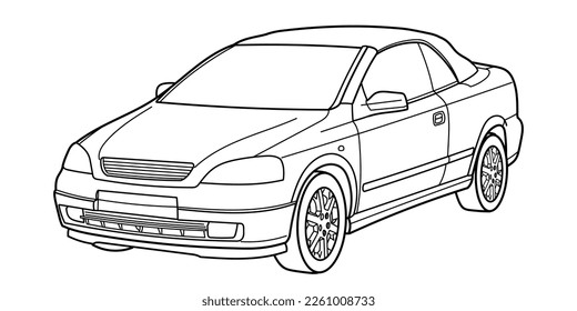 Coupe convartible sport car. Side view shot. Outline doodle vector illustration	
