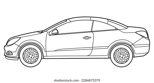 Coupe convartible sport car. Side view shot. Outline doodle vector illustration